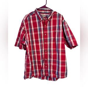 Duluth Trading Co. Short Sleeve Button Down Shirt Red and Blue Plaid Size XL
